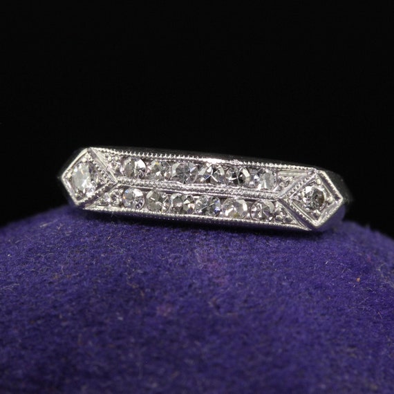 Antique Art Deco Platinum Single Cut Diamond Wedd… - image 1