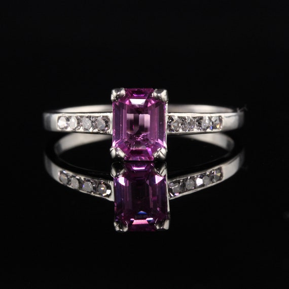 Antique Art Deco Platinum Pink Sapphire Diamond E… - image 3