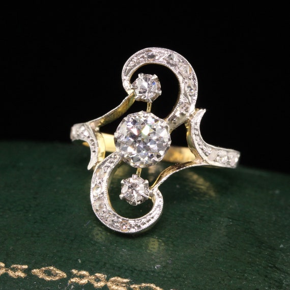 Antique Edwardian French 18K Yellow Gold Platinum… - image 4