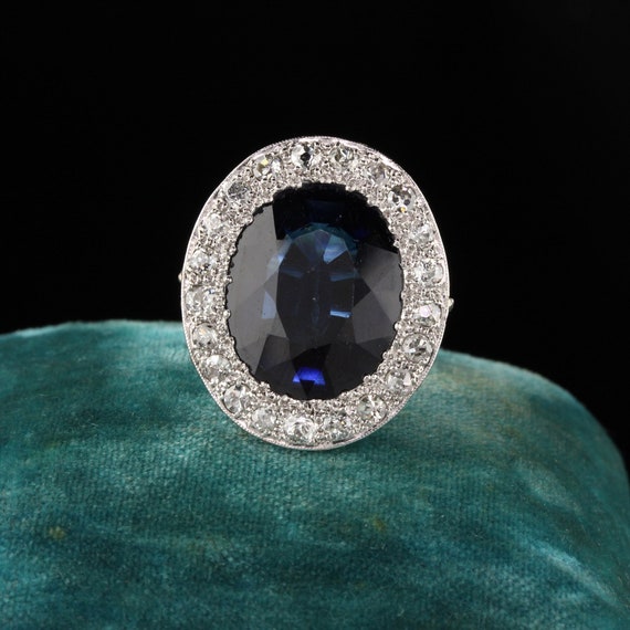 Antique Art Deco Platinum Diamond and Sapphire Co… - image 1