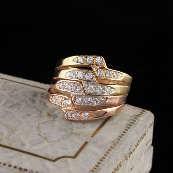 Estate 14K Two-Tone Gold Diamond Ring - image 1
