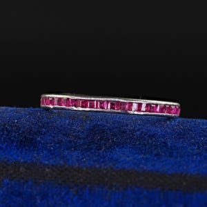 Antique Art Deco Platinum Natural Ruby Square Cut Eternity Band - Size 6