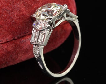 Antique Art Deco Platinum Old European Diamond Marquise