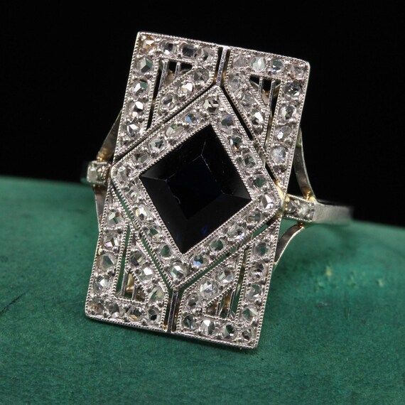 Antique Art Deco French Platinum Natural Sapphire… - image 3