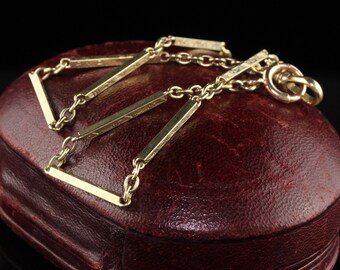 Antique Art Deco 14K Yellow Gold Engraved Chain Watch Fob Necklace - 15 inches