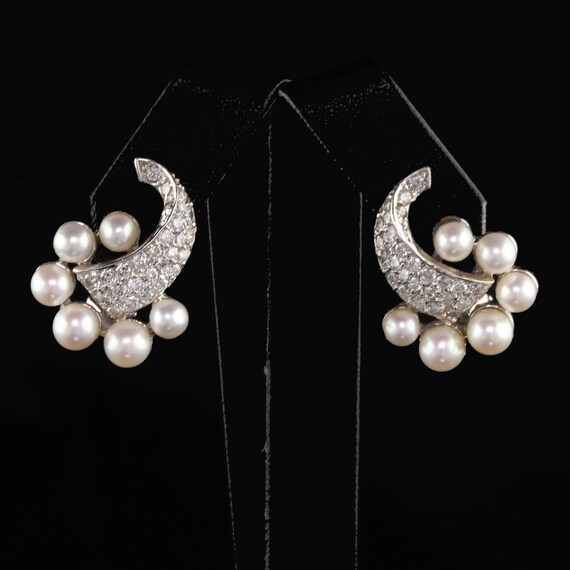 Vintage Estate 14K White Gold Diamond and Pearl E… - image 3