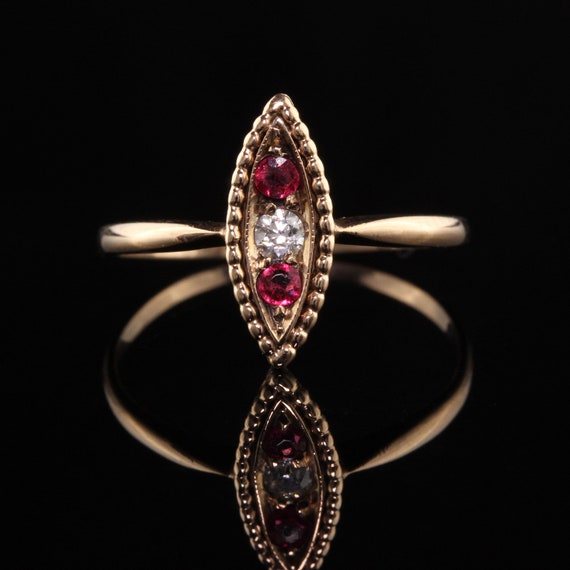 Antique Victorian 10K Rose Gold Diamond and Ruby … - image 3