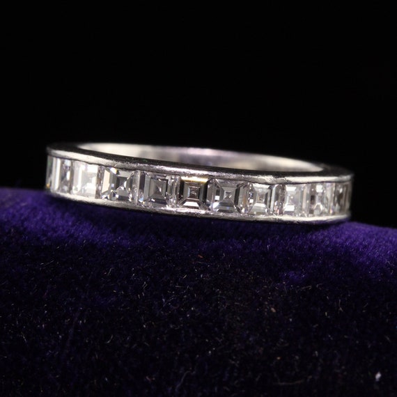 Retro Vintage Platinum Carre Cut Diamond Eternity Band Size 5