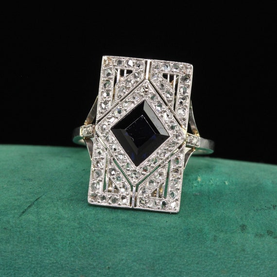 Antique Art Deco French Platinum Natural Sapphire… - image 1