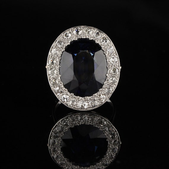 Antique Art Deco Platinum Diamond and Sapphire Co… - image 3