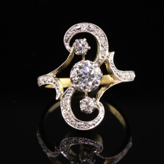 Antique Edwardian French 18K Yellow Gold Platinum… - image 5