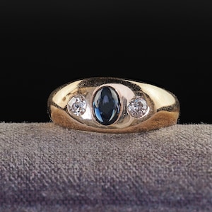 Antique Art Deco 14k Yellow Gold Sapphire and Diamond Three Stone Ring