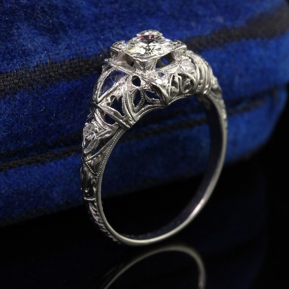 Antique Art Deco Platinum Old European Diamond En… - image 2