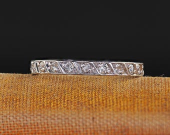 Antique Art Deco Platinum Single Cut Diamond Eternity Band Ring - Size 6