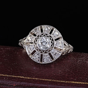 Antique Edwardian Platinum Old European Diamond Filigree Engagement Ring