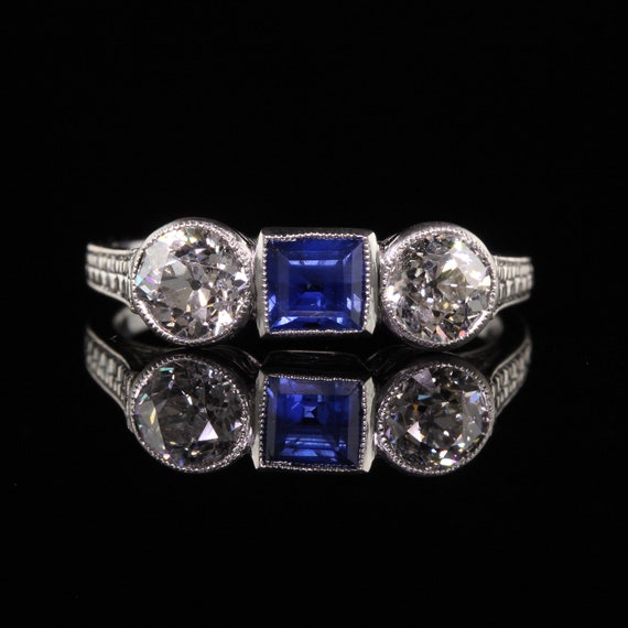 Antique Art Deco Platinum Burma No Heat Sapphire … - image 4