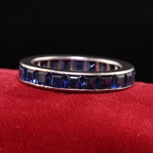 Antique Art Deco Platinum Square Cut Sapphire Eternity Band
