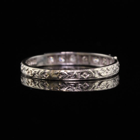 Antique Art Deco 18K White Gold Ring O Romance Di… - image 4