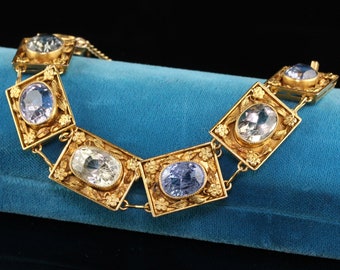Antique Victorian 18K Yellow Gold Multicolor Sapphire Bracelet - GIA