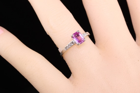 Antique Art Deco Platinum Pink Sapphire Diamond E… - image 6