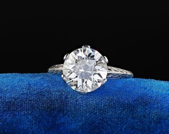 Antique Edwardian Platinum Old Euro Diamond Filigree Engagement Ring - Gia