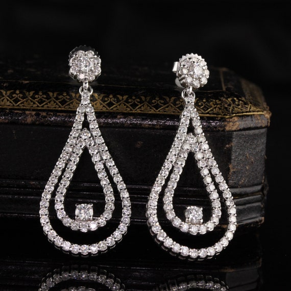 Vintage Estate 14K White Gold Diamond Earrings - image 2