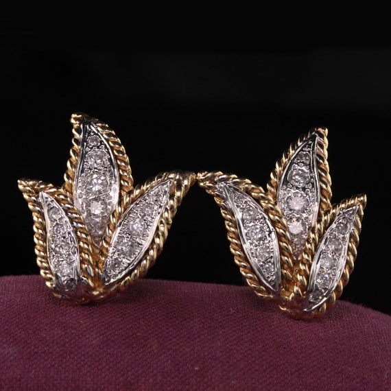 Vintage Estate 14K Two-Tone Gold Diamond Earrings