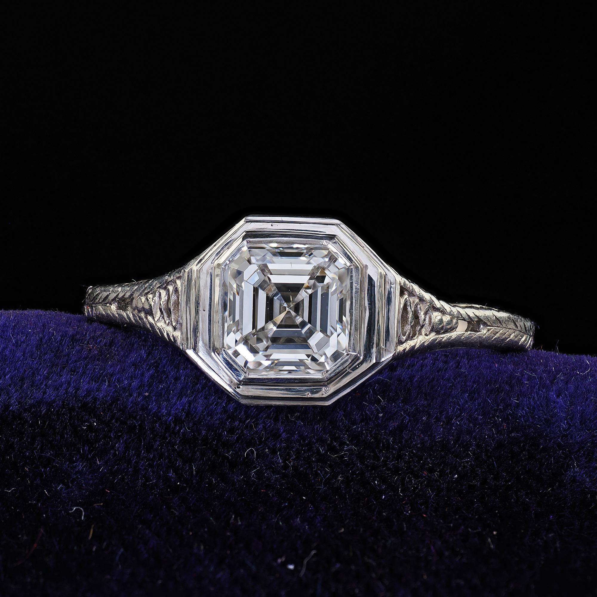 Antique Art Deco J. E. Caldwell Platinum Asscher Cut Engagement Ring - Gia