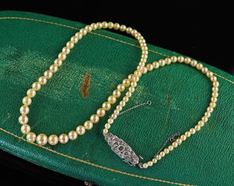 Antique Art Deco Platinum Saltwater Akoya Graduated Pearl Necklace - Gia