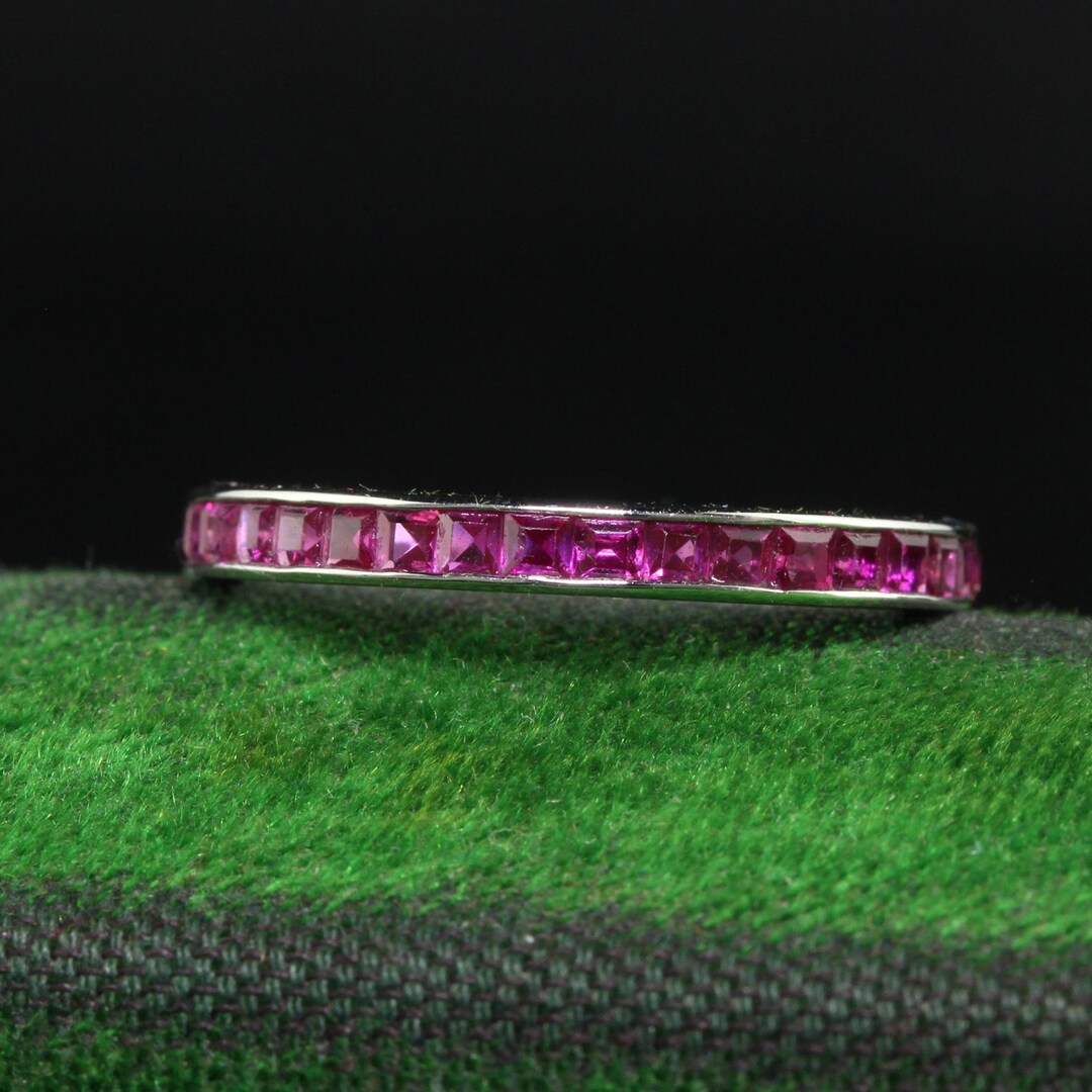 Vintage Estate 14k White Gold Square Cut Ruby Eternity Band - Size 6 - Etsy