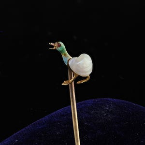 Antique Victorian 14k Yellow Gold Enamel and Pearl Duck Stick Pin
