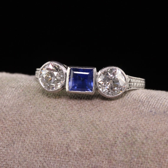 Antique Art Deco Platinum Burma No Heat Sapphire … - image 1