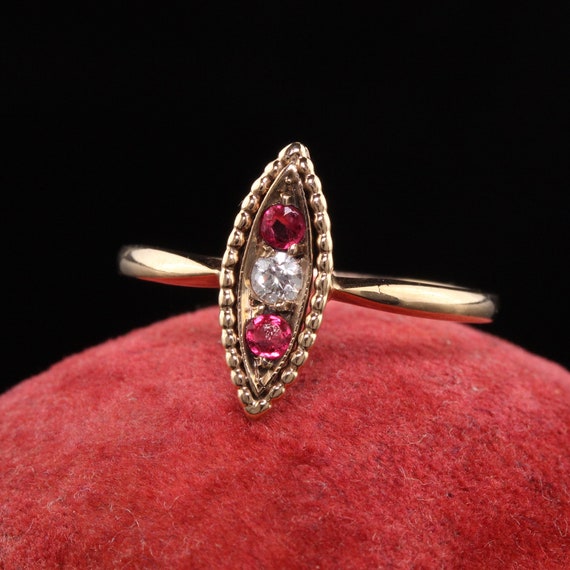 Antique Victorian 10K Rose Gold Diamond and Ruby … - image 1