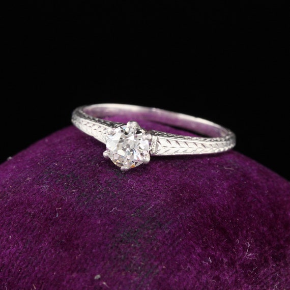 Antique Art Deco Platinum Diamond Engagement Ring - image 1