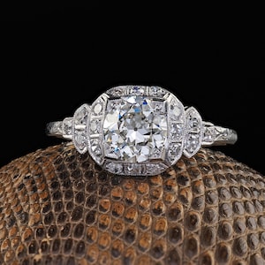 Antique Art Deco Platinum Old European Cut Diamond Engagement Ring - Gia