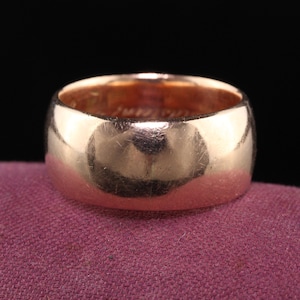 Antique Victorian 14K Rose Gold Wide Engraved Wedding Band - Size 7.25