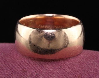 Antique Victorian 14K Rose Gold Wide Engraved Wedding Band - Size 7.25