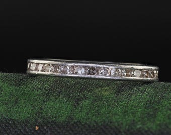 Antique Art Deco Platinum Single Cut Diamond Eternity Band Ring - Size 6 3/4