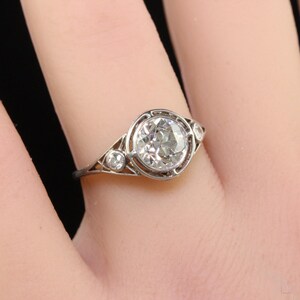 Antique Edwardian Platinum Old European Diamond Filigree Engagement Ring - Gia
