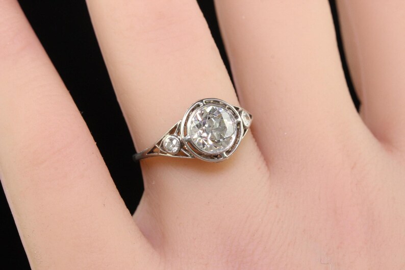 Antique Edwardian Platinum Old European Diamond Filigree Engagement Ring - Gia