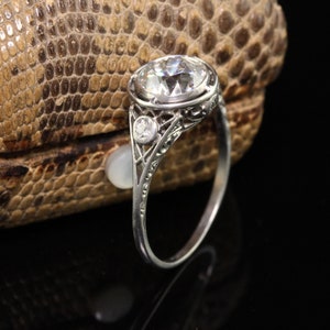 Antique Edwardian Platinum Old European Diamond Filigree Engagement Ring - Gia