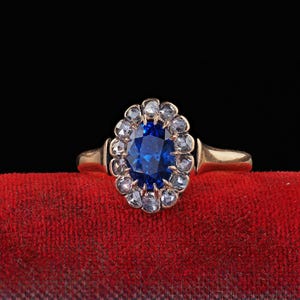 Antique Victorian 18k Rose Gold Sapphire and Diamond Engagement Ring - Gia