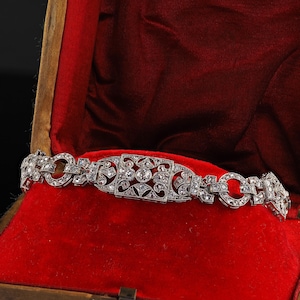 Antique Edwardian Platinum Old Cut Diamond Filigree Link Bracelet