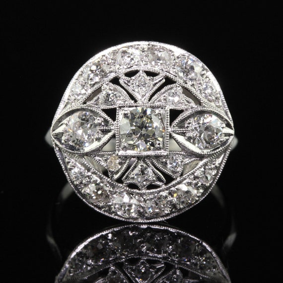 Antique Art Deco Platinum Old European Diamond Fi… - image 4