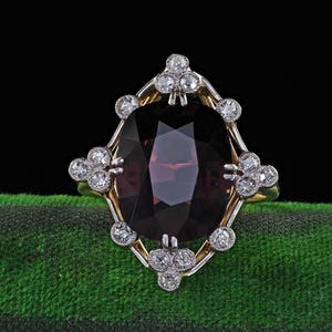 Vintage Retro 18k Yellow Gold Natural Spinel and Diamond Cocktail Ring - Gia