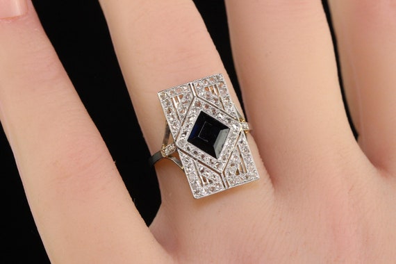 Antique Art Deco French Platinum Natural Sapphire… - image 7