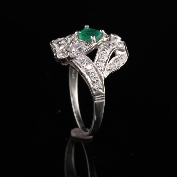 Antique Art Deco Platinum Emerald Old European Di… - image 5