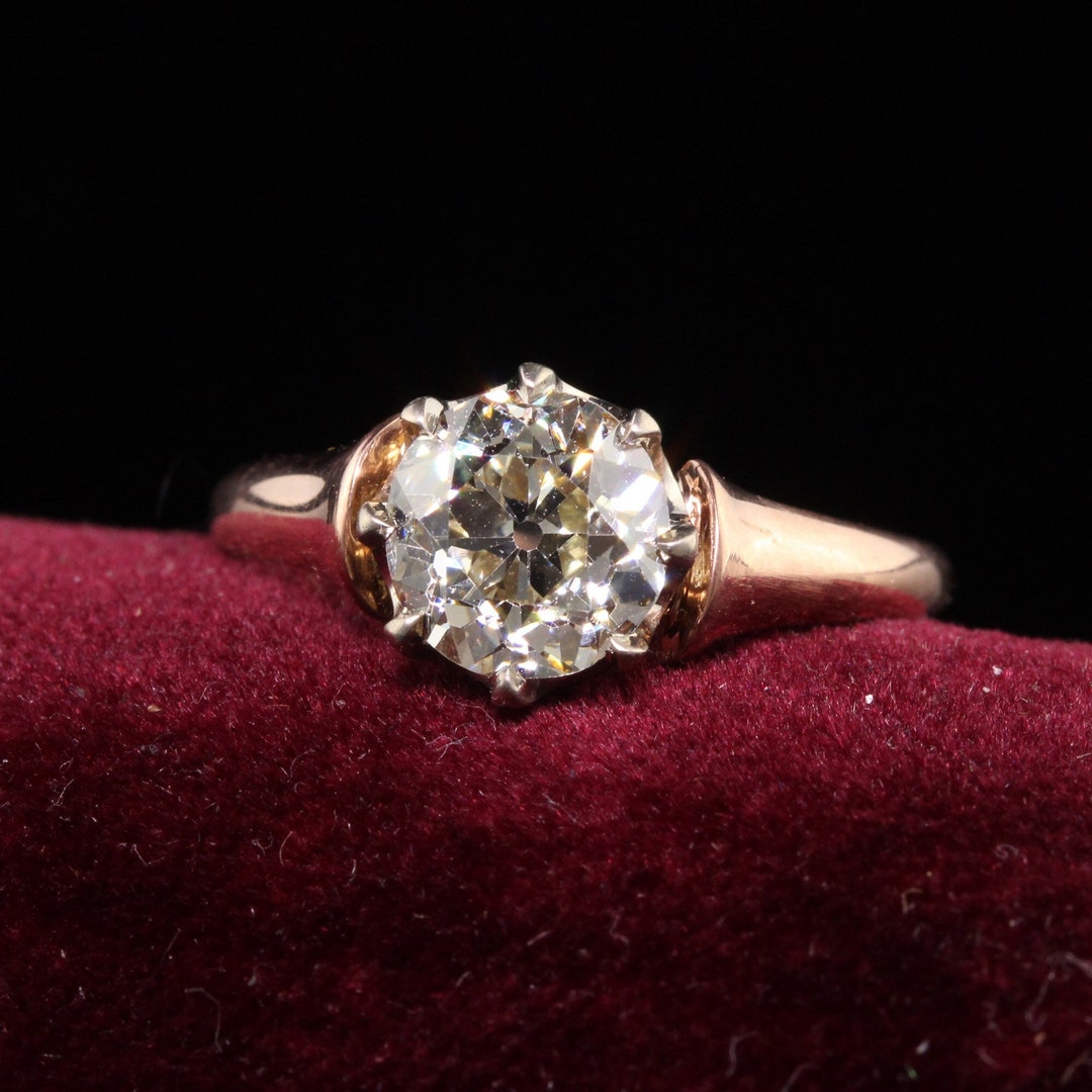 Antique Art Deco 18K Rose Gold Old European Cut Diamond Engagement Ring ...