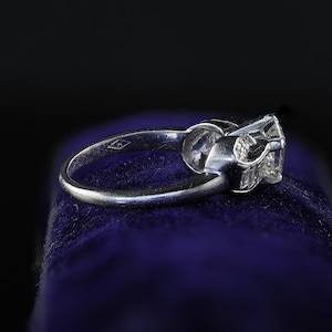 Vintage Retro Hartzberg Platinum Emerald Cut Diamond Ribbon Engagement Ring
