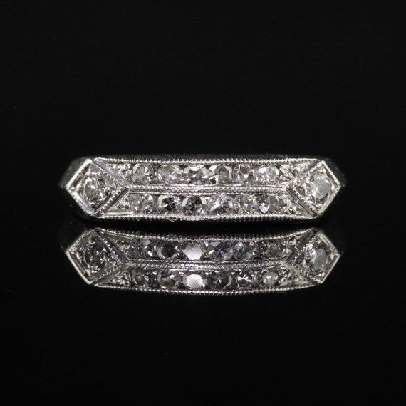Antique Art Deco Platinum Single Cut Diamond Wedd… - image 3
